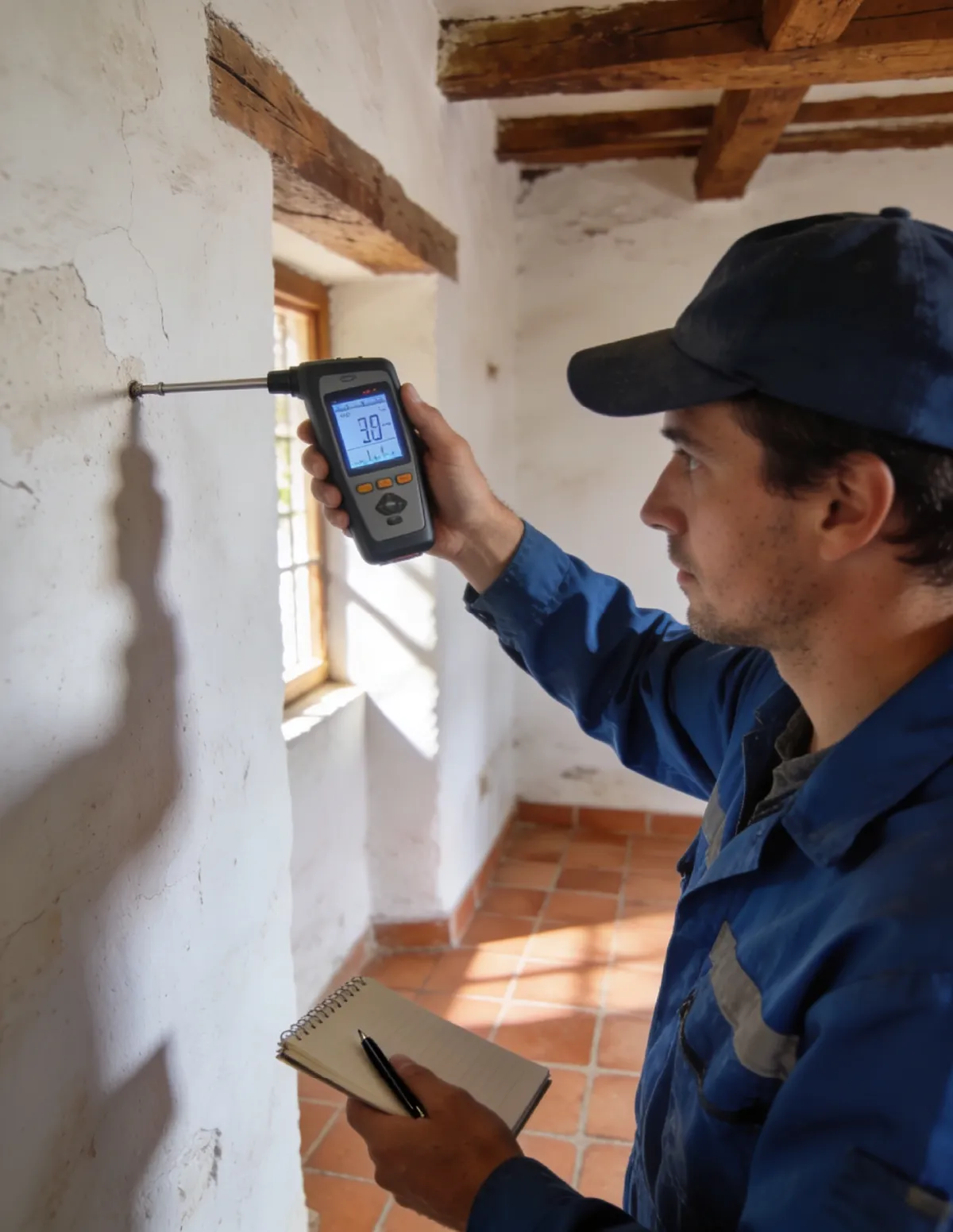 Técnico HUMIX revisando humedad en Alovera